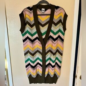 (EUC) M Missoni Multicolor Chevron Short Sleeve Button Down Wool Vest Sweater
